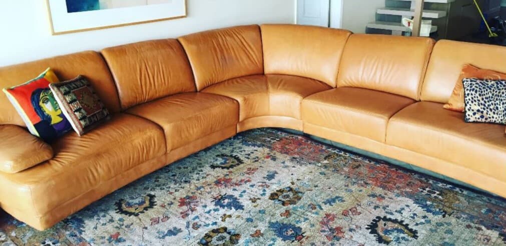 Large sectional after leather color transformation to warm caramel in Princeton NJ